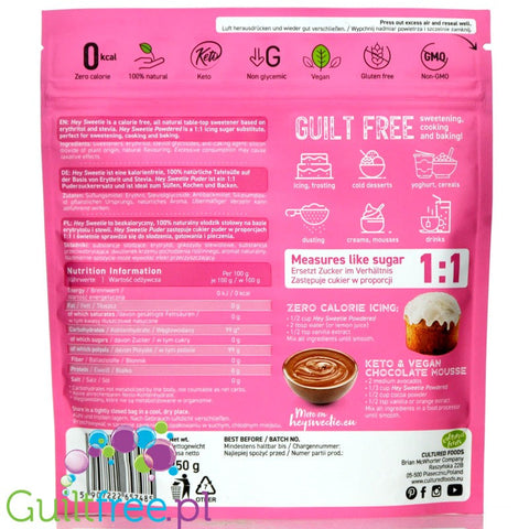 Hey Sweetie, powdered sweetener, stevia & erythritol, icing sugar calorie free substitute