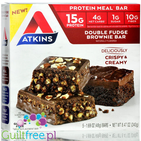 Atkins Meal Double Fudge Brownie  protein bar without maltitol, box of 5 bars