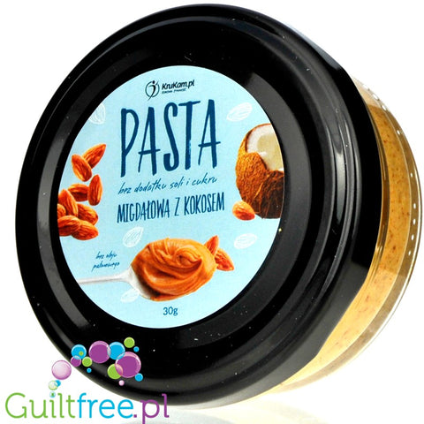 Krukam crunchy almond butter, coconut paste & sugar free biscuits, mini jar 30g