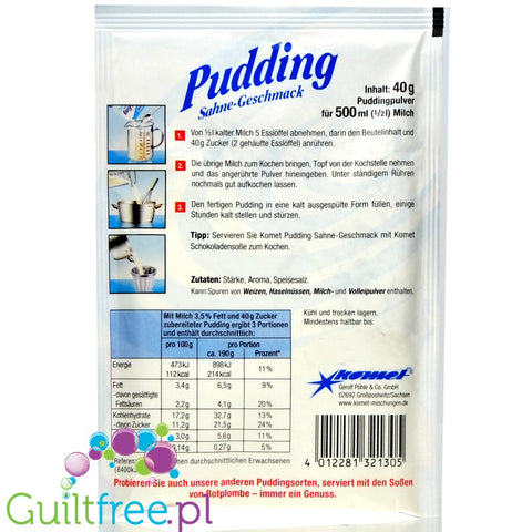 Komet, sugar free and sweeteners free Sweet Cream instant pudding