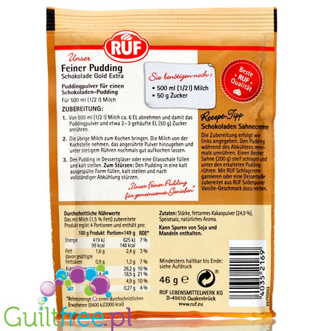 RUF Schokolade Gold Extra, sugar free chocolate pudding