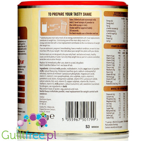 Slimfast Shake Powder Vanilla balanced meal shake with vitamins and minerals