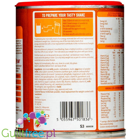 Slimfast Shake Powder Caramel  balanced meal shake with vitamins and minerals