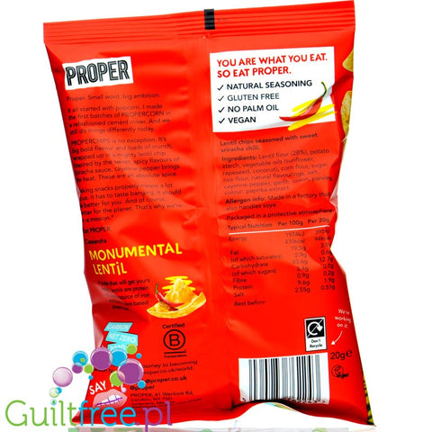 Proper Chips Sweet Sriracha Chilli Lentil Chips 20g