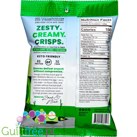 Quevos Keto Friendly Egg White Chips, Sour Cream & Onion 1.1 oz