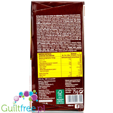 Torras ark chocolate without added sugar, with pieces of mango