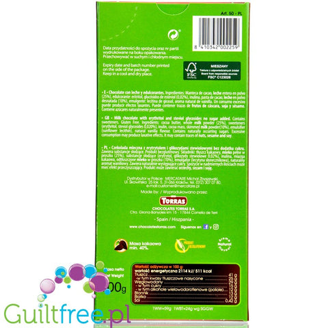 Torras Chocolate con leche y edulcorantes - Milk chocolate without added sugar, sweetened with stevia and erythritol, with reduc