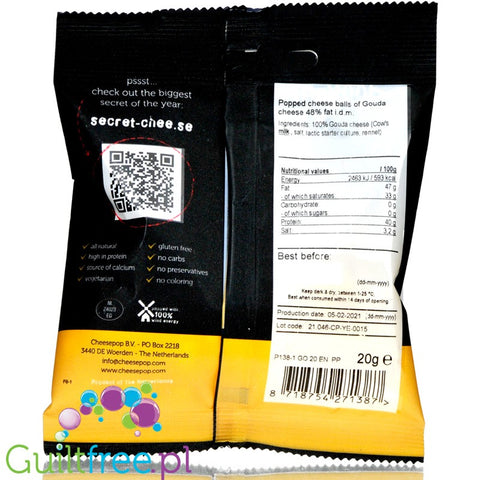 Cheesepop Gouda Snack, No Carb, High Protein, Gluten Free, Vegetarian, Keto 65g