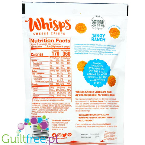 Cello Whisps Cheese Crisps, Tangy Ranch 2.12 oz