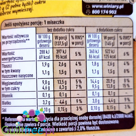 Winiary sugar free Cheesecake flavored pudding without sweeteners
