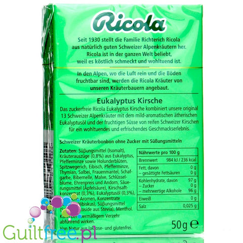 Ricola Eukalyptus Kirsche ohne Zucker 50g