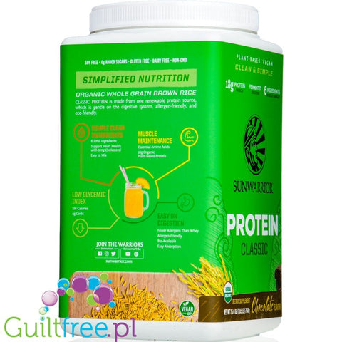 Sunwarrior Protein Classic Chocolate 0,75KG - vegan protein powder with stevia