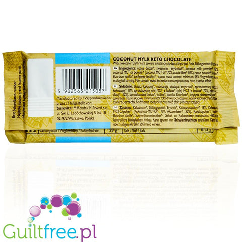 RAW COCOA Keto Mylk Chocolate Coconut - bio milk chocolate with MCT and coconut sweetened only with erythritol