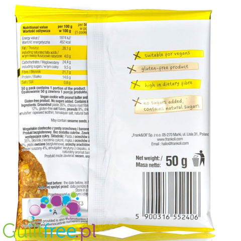 Frank & Oli Peanut Butter and Banana - vegan soft cookie with no added sugar