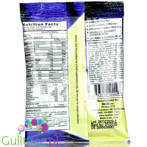 Syntrax Nectar Grab N Go Vanilla Bean Torte Flavored Whey Protein Isolate 27g