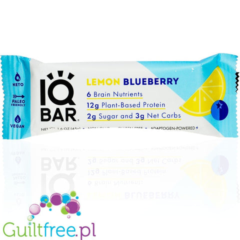 IQ Bar Lemon Blueberry Brain & Body plant protein bar with Lion's Mane, MCTs, Omega-3, flavonoids, vitamin-E and choline