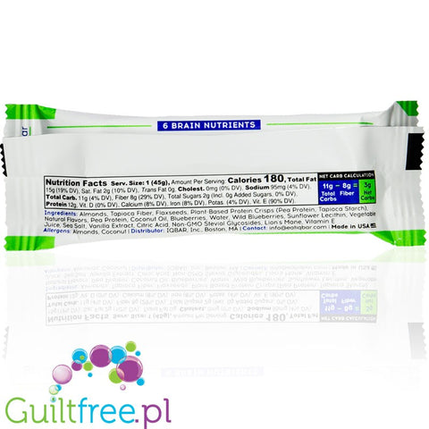 IQ Bar Lemon Blueberry Brain & Body plant protein bar with Lion's Mane, MCTs, Omega-3, flavonoids, vitamin-E and choline