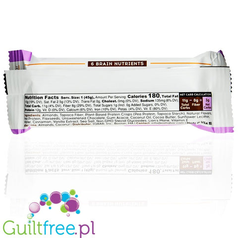 IQ Bar Almond Butter Chip Brain & Body plant protein bar with Lion's Mane, MCTs, Omega-3, flavonoids, vitamin-E and choline