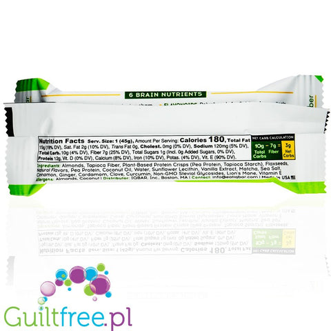 IQ Bar Matcha Chai Brain & Body plant protein bar with Lion's Mane, MCTs, Omega-3, flavonoids, vitamin-E and choline