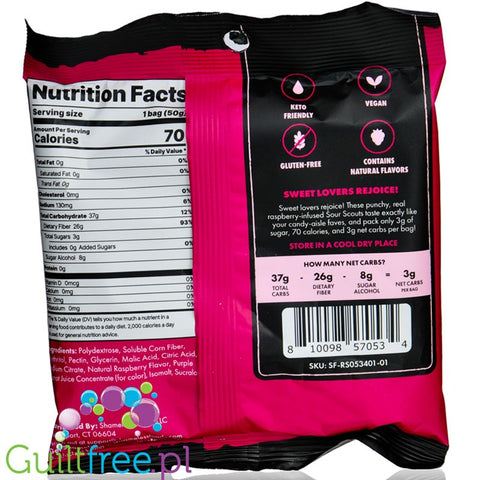 Shameless Snacks Gummy Candy - Red Raspberry Sour Scouts 