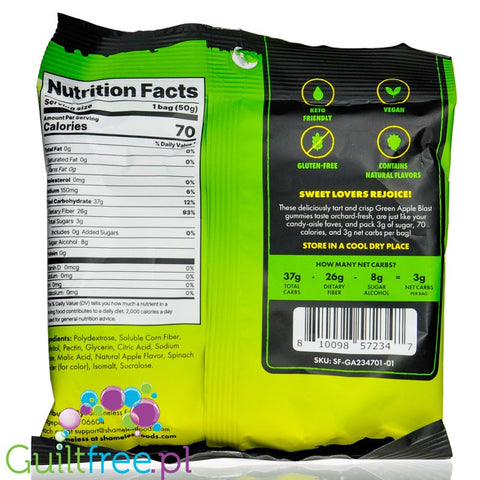 Shameless Snacks Gummy Candy - Green Apple Blast 