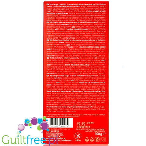 RED Chocolette no sugar added dark chocolate, 45% less calories