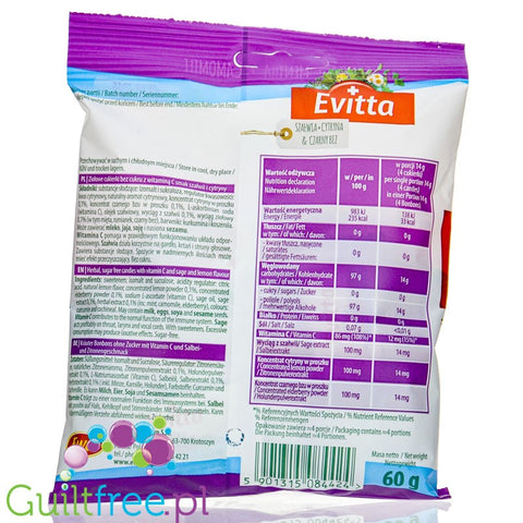 Evitta Herbal Candies Sage, Lemon & Elderberry 60g