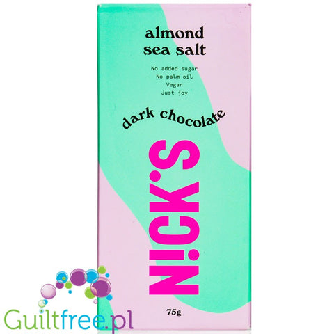 N!CK'S Nicks Dark Chocolate Almond Sea Salt vegan sugar & maltitol free chocolate bar