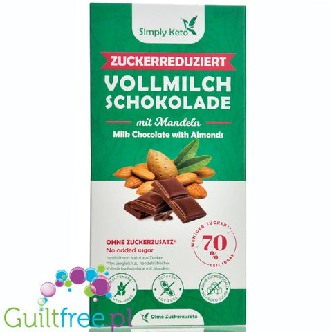 Simply Keto Milk Chocolate & Almond - keto mleczna czekolada z migdałami bez cukru i maltitolu