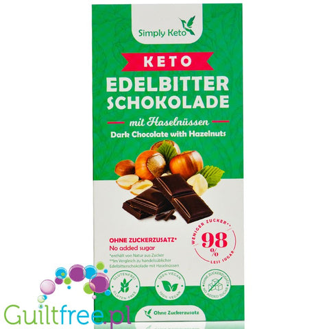 Simply Keto Dark Chocolate & Hazelnuts - wegańska ciemna czekolada z orzechami laskowymi, bez maltitolu