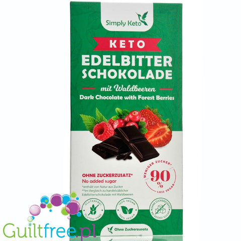 Simply Keto Dark Chocolate & Forest Berries 408kcal - wegańska keto ciemna czekolada z owocami leśnymi, bez maltitolu