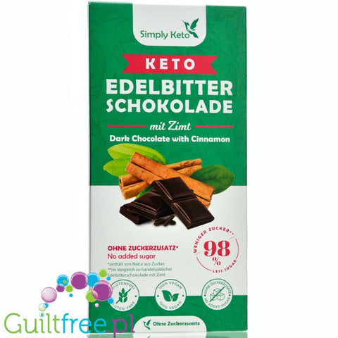 Simply Keto Dark Chocolate & Cinnamon 426kcal - wegańska ciemna czekolada z cynamonem bez cukru i maltitolu