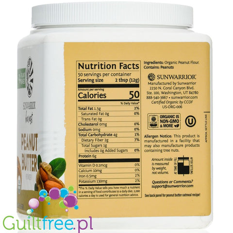 Sunwarrior Harvest Peanut Butter - organic defatted powdered peanut butter