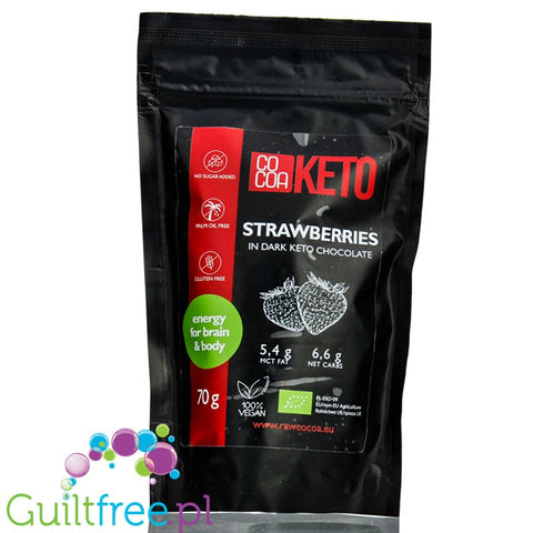RAW Cocoa Keto Strawberries in Dark Chocolate - truskawki w ciemnej czekoladzie bez dodatku cukru słodzonej erytrolem