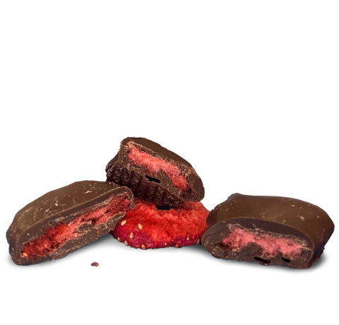 RAW Cocoa Keto Strawberries in Dark Chocolate - dried strawberries in vegan, keto dark chocolate