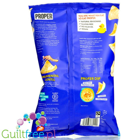 Proper Chips Sea Salt Lentil XL - chipsy z soczewicy 96kcal, smak Sól Morska