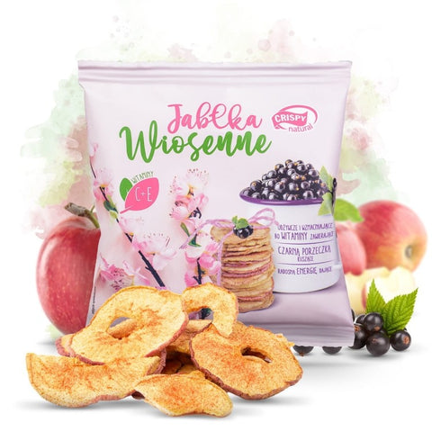 Crispy Natural Wiosenne Jabłka - chrupiące jabłka z czarną porzeczką, naturalna przekąska owocowa bez słodzików