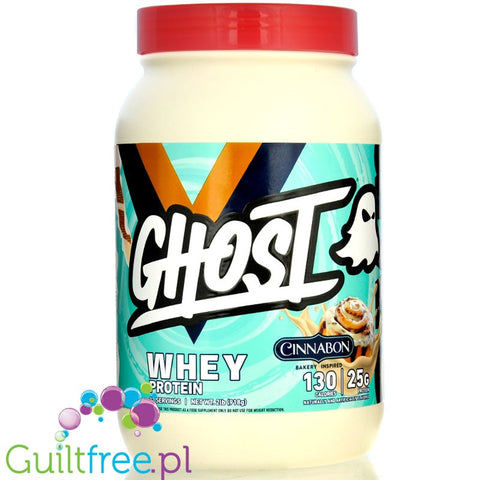 Ghost 100% Whey Cinnabon - odżywka białkowa z WPI, WPH i kompleksem enzymów, smak Bułeczka Cynamonowa