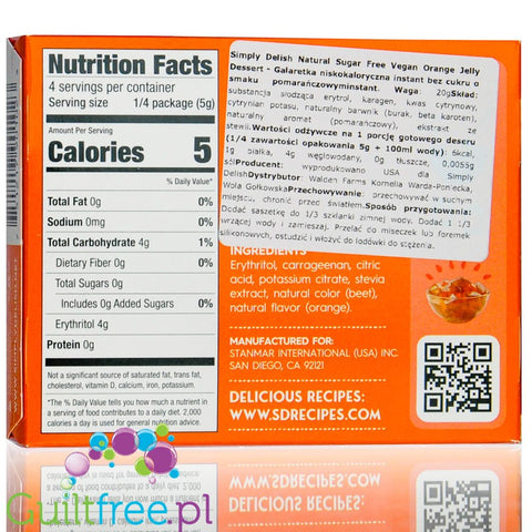 Simply Delish Natural Orange Jelly - wegańska niskokaloryczna naturalna galaretka bez cukru ze stewią, Pomarańcza