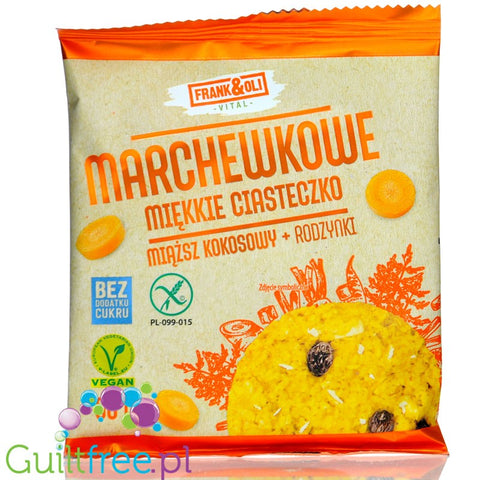 Frank & Oli Marchewka, Miąższ Kokosowy & Rodzynki - wegańskie bezglutenowe ciastko jaglane bez dodatku cukru i oleju palmowego