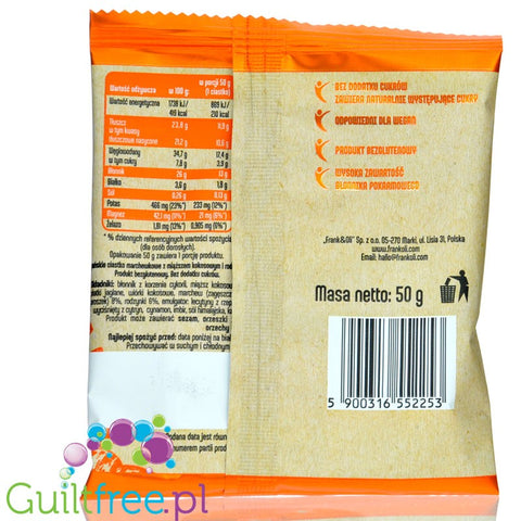 Frank & Oli Marchewka, Miąższ Kokosowy & Rodzynki - wegańskie bezglutenowe ciastko jaglane bez dodatku cukru i oleju palmowego