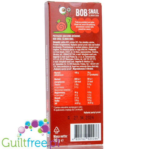 Bob Snail Roll Fruit-apple cherry snack with no added sugar 30g
