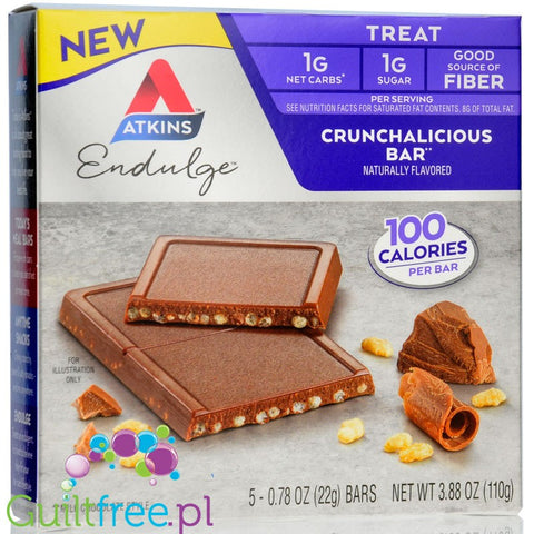 Atkins Endulge Dessert Crunchalicious Bar PUDEŁKO x 5 BATONÓW - czekoladowe batoniki po 100kcal,