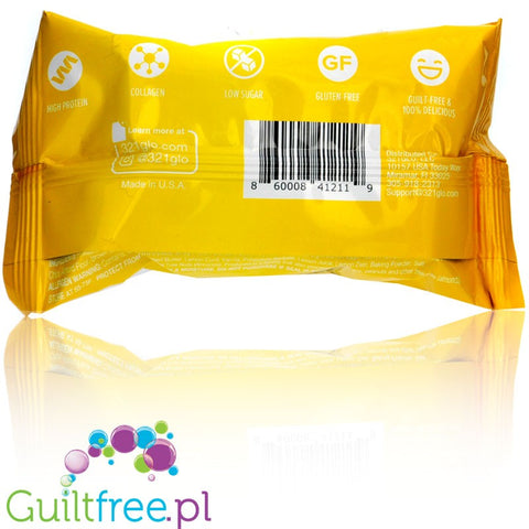 321Glo Collagen+ Brownie, Lemon Zest Brownie - miękkie ciacho proteinowe 16g białka 210kcal, Cytryna & Biała Czekolada