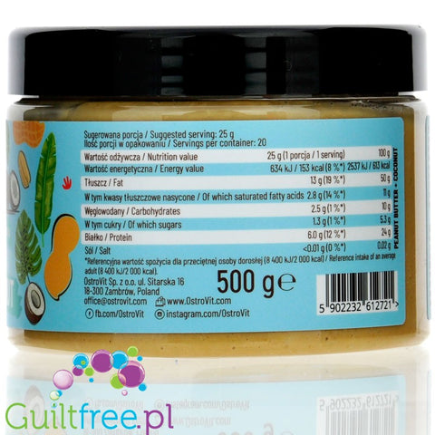 OstroVit Peanut Butter & Coconut - czyste Masło Orzechowe z Kokosem 0,5KG