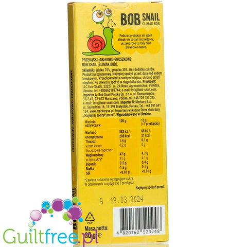 Bob Snail Jabłko & Gruszka 30g - przekąska z owoców bez dodatku cukru