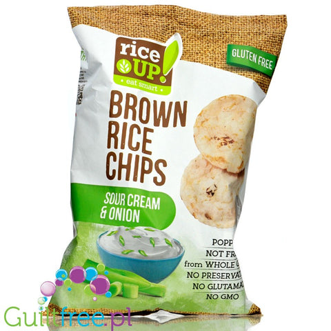 RiceUp Sour Cream & Onion 60g - cieniutkie prażone chipsy z brązowego, pełnoziarnistego ryżu