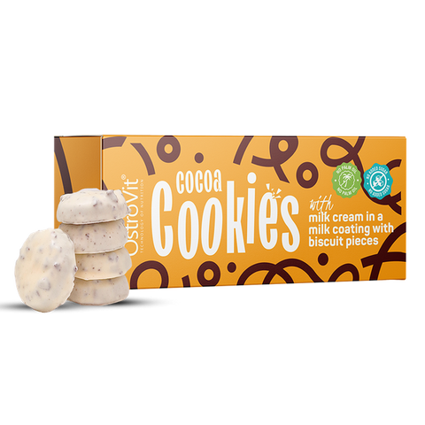 Ostrovit Cocoa cookies with milk cream in a milk coating with biscuit pieces without added sugars