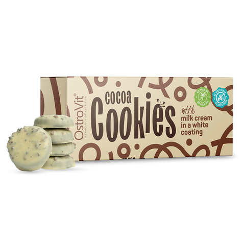 Ostrovit Cocoa cookies with milk cream in a white coating with no added sugar