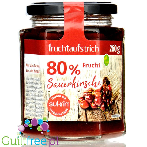 Sukrin Black Cherry Spread, sugar free jam with stevia & erythritol, 80% fruits